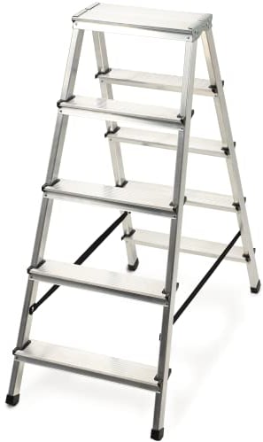 KADAX Scala Pieghevole in Alluminio, Scaletta Doppia a Pioli con Piattaforma Antiscivolo, Gradini Larghi e Struttura Leggera, Fino a 125 kg (5 Gradini)