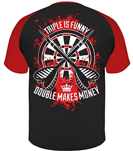 Herren Tshirt Dart Trikot Double Makes Money (mit Rückendruck) Größe S - 5XL Baseball Schwarz/Rot