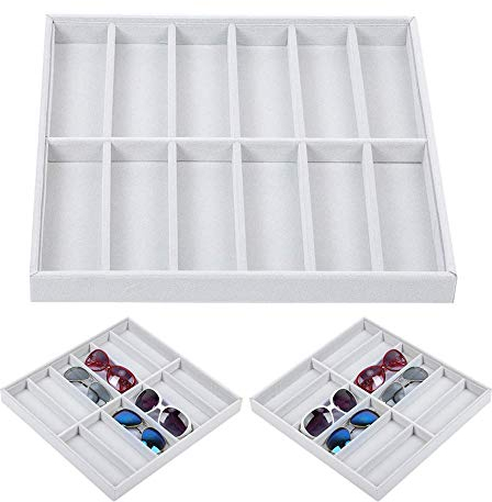 Cyrank Bianco Organizer Occhiali,Vassoio Portaoggetti per Occhiali da Sole,Porta Occhiali da Sole in Velluto,Portaoggetti Impilabili per Gioielli,12 Slot Organizzatore Occhiali da Sole per Donna Uomo