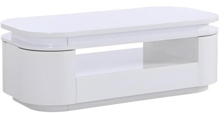 Vente-unique - Table Basse 4 Portes et 1 tiroir avec LEDs en MDF - Blanc laqué - VANDANA