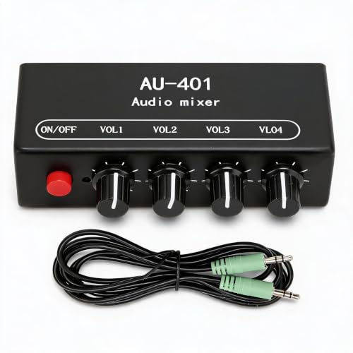 4-Kanal Stereo Mixer, tragbarer rauscharmer Mixer | 3.5mm Eingang Ausgang Heimstudio DJ schwarzes Gehäuse