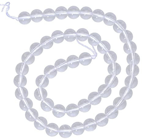 Nupuyai 8mm Bergkristall Perlen mit Loch, runde Edelstein Perlen Strang, lose Kristall DIY Schmuck Perlen zum Auffädeln für Armband, Halskette, Heilstein Schmuckherstellung