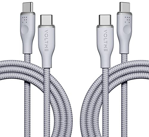 VOLTME Set di 2 Cavo USB C a USB C PD 60W Nylon Intrecciato 1,80m, RUGG USB-C Tipo C Cavo Ricarica Compatibile con MacBook, MateBook, Pixel 7/6 Pro/5/4XL, iPad Pro, Galaxy S22, ecc... (grigio)