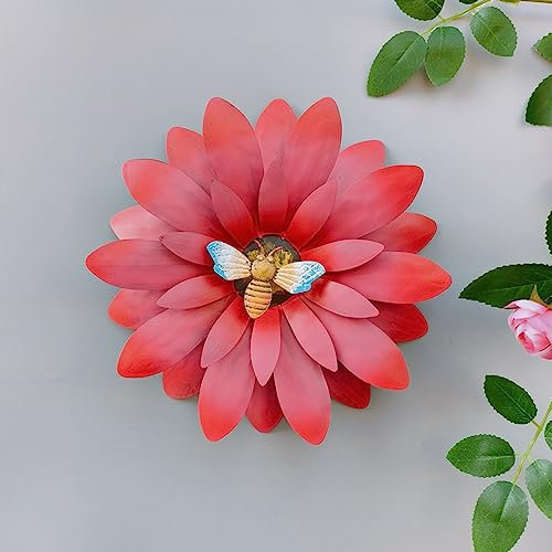 Red Flowers Wall Decor, 21x21cm Large Metal Wall Art - Colorful Flowers Ornaments Hanging Sculpture for Outdoor Indoor Home Living Room Bedroom Office Garden Decoration