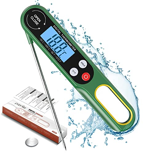 Digital Meat Thermometers for Air Fryers Cooking, Food Thermometer Instant Read BBQ Cooking Thermometer with Foldable Long Probe and Backlight Screen Magnetic Back for Kitchen,Milk(Battery Included)