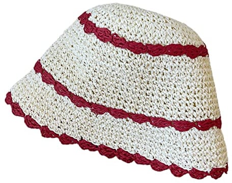 caoxhenr Damen Strand-Sonnenstrohhut, breite Krempe, Sommerhut, Mädchen, gehäkelte Wellenkrempe, Fischerhut, W, Einheitsgröße