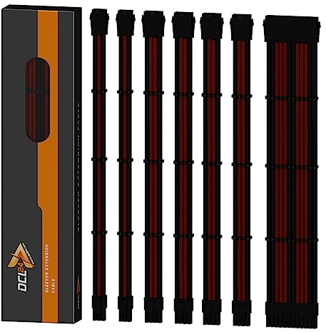 dcl24.de 30CM Sleeved Cable PC Extension Kit Schwarz-Rot für Netzteil, GPU/CPU, PSU Cable Extensions mit Kabelkämmen, 3x 8pin PCIe