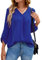 Yommay Women's Blouses Ladies Tops Elegant 3/4 Sleeve Chiffon Casual Fashion V-Neck T Shirts for Fall,Royal Blue,M