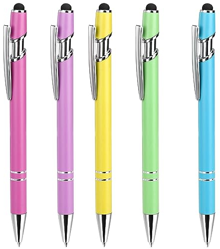 ENLACE Kugelschreiber Set 5 Stück - Hochwertiger Metall Kugelschreiber Mit Touchpen, Ergonomische Kullis, Druckkugelschreiber Schwarze Tinte für Büro, Haushalt & Schulbedarf