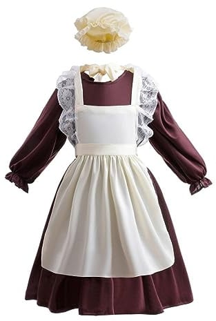 Lito Angels Mädchen Kolonial Pionier Bäuerin Kostümkleid, Braun | Schürze und Haube, traditionelles Landhauskleid