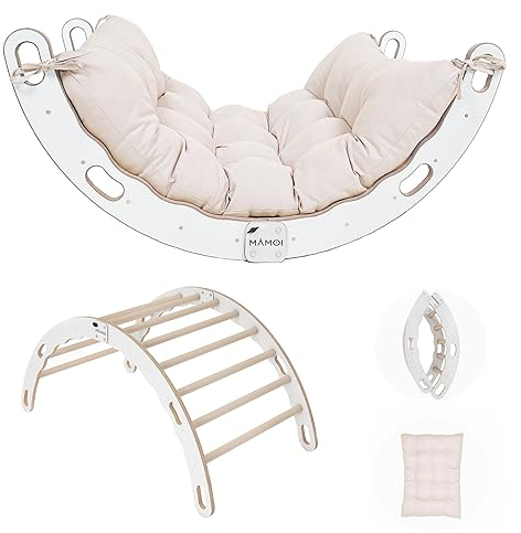 MAMOI® Kletterbogen mit Kissen, Kissen für Kinder, Kletterdreieck aus Holz, Kletterdreieck, Baby Klettern, Holzbogen für Kinder, Spielplatz, Klettergerüst Indoor
