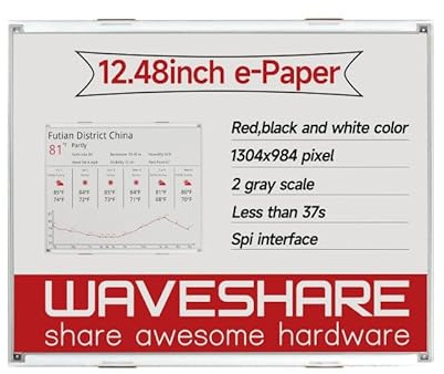 TUOPUONE 12,5-Zoll-E-Paper E-Ink Raw Display Kompatibel mit Raspberry Pi/Jetson Nano 1304 × 984 Pixel Auflösung Rot/Schwarz/Weiß Dreifarbige SPI-Schnittstelle Ohne PCB mit Embedded Controller