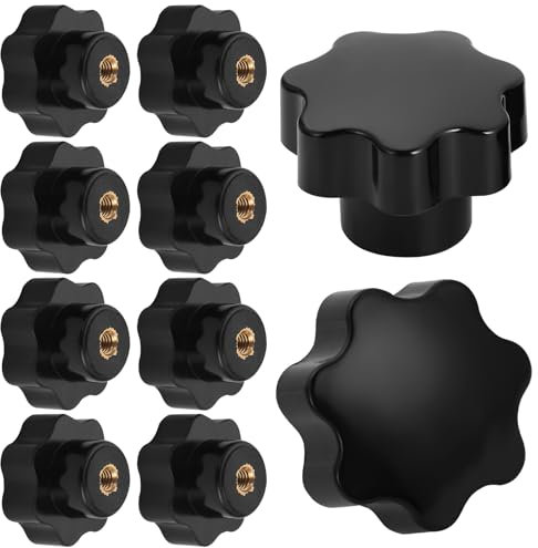 Knpwer 10 tuercas M4 con mango de estrella, mango de estrella, negro de plástico, rosca interior, botón de sujeción