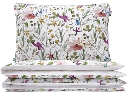 MUMLA - Bettwäsche 135x200 cm, 100% Baumwolle, 2-teiliges Bettwäsche in Weiß mit Blumenmuster - 1x Bettdeckenbezug + 1x Kopfkissenbezug 80x40 cm mit Reißverschluss, Zertifikat Oeko-Tex.