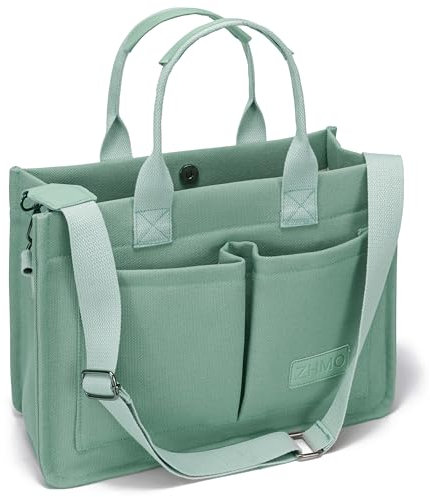 Sac fourre-tout pour femme avec compartiments, grand sac fourre-tout en toile pour femme, sac à bandoulière, sac de travail, sac à main, sac à main pour ordinateur portable, Vert avec compartiments