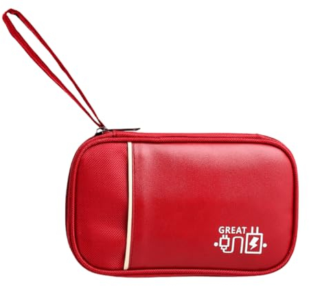 FAVORTALK Cable Storage Bag Double-Layer Electronics Accessories Bags Organiser for Cables, Universal Carry Travel Gadget Bag for Cables Power Bank Charger Hard Disk, Wine Red 2 B21717