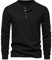 MakingDa Henley T Shirt Mens Long Sleeve Slim Fit Waffle Grandad Collar 4 Button Jumper Tops Smart Casual Collarless Shirts-Black-L