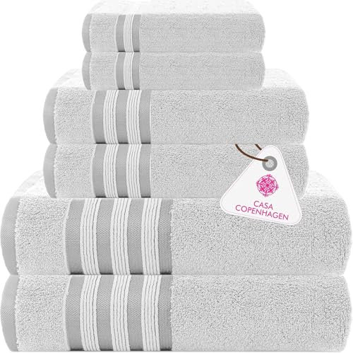 Casa Copenhagen Zero Twist, 6-teiliges Handtuchset aus 100% Baumwolle- Weiß, 600 g/m², 2Bade, 2Hand und 2Waschlappen aus ägyptischer Baumwolle, ultraweiche Luxushandtücher für Badezimmer