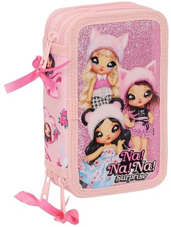 NANANA FABULOUS Federmäppchen mit 36 nützlichen Gegenständen, Federmäppchen für Kinder, ideal für Kinder von 5 bis 14 Jahren, bequem und vielseitig, Qualität und Stärke, 12,5 x 5,5 x 19,5 cm, Rosa,