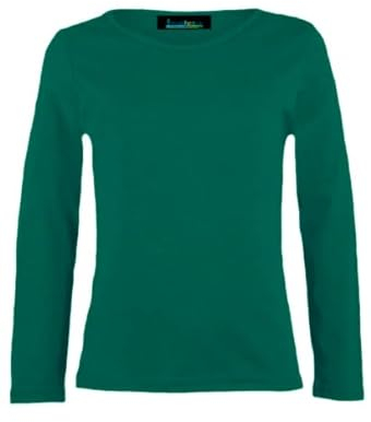 Girls Plain Tops Long Sleeve Basic Stretch Round Neck T-Shirt School Tee Top Bottle Green 11-12 Years