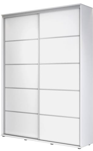 Meble Slupia - ZUZA Plus Garderobenschrank - Kleiderschrank Schiebetüren - 130 x 242 x 45 cm - Kleiderstange Schrank - Kleider Schrank für Schlafzimmer, Flur, Jugendzimmer - Weiß
