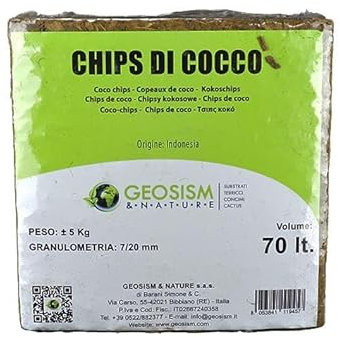 Fibra di cocco (chips di cocco) in mattonella Geosism, 7/20 mm (c.ca 5 kg - 70 lt)