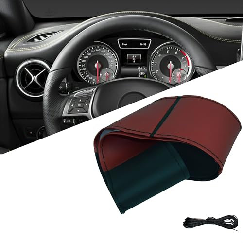 Xkeribom Lenkradbezug zum Schnüren Lenkradhülle Leder 37-38 cm 12 Uhr Markierung Weinrot Schwarz