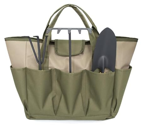 Qirc Gartengeräte-Haltertasche, robuster Garten-Organizer mit 8 Taschen für Werkzeuge, Garten-Caddy, tolles stabiles Canvas-Werkzeug-Aufbewahrungsset, Gartengeschenke für Männer und Frauen (Armeegrün