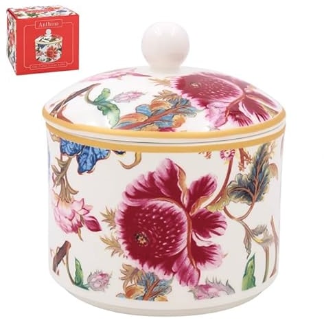 The Leonardo Collection Anthina Sugar Bowl with Lid | Sugar Pot for All Homes & Offices | Ceramic Bowl with Lid for Sugar, Sweetener or Other Snacks