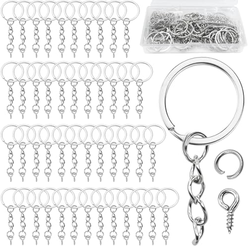 luckaide Schlüsselring mit Kette, 150 Stück 26mm Schlüsselanhänger Selber Machen, Schlüsselanhänger Basteln, Schlüsselanhänger Set, Schlüsselanhänger Kette für Schlüssel Handwerk DIY, Basteln