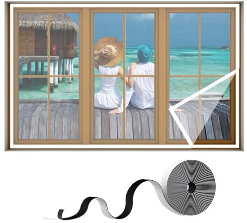 Fliegengitter BalkonFenster 130x160cm Fliegengitter Tür für Balkontür Terrassentür Kellertür Zimmertür Schiebetür ohne Bohren,Weiß