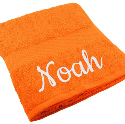 Deitert Handtuch Juist mit Namen oder Wunschtext Bestickt, personalisiertes Duschtuch, individuelles Badetuch, 100% Baumwolle, 100 x 200 cm orange