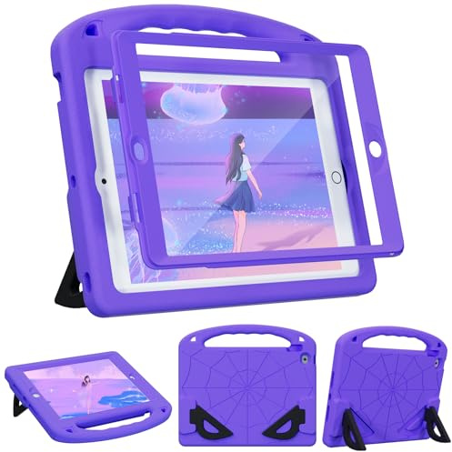 LKOOZO Kids Case for iPad 9th/8th/7th Generation (iPad 10.2 inch 2021/2020/2019), Shockproof Case with Screen Protector (Purple)