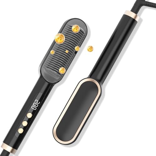 Aceshop Hair Straightener Brush, Ionic Hair Straightener Comb Hair Straightening Brush with 25s Fast Heating Ceramic PTC & 9 Temperatures Flat Iron and Hair Brush with LED Screen & Anti-Scald