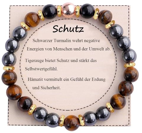 UEUC Heilstein-Perlenarmband für Frauen, Armband mit natürlichen Edelsteinen, Gleichgewichtsschutz, spirituelles Kristallperlenarmband zur Angstlinderung mit Bedeutungskarte