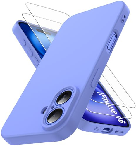 Qasyfanc Kameraschutzhülle für iPhone 16 Hülle, Blau | Inklusive 2 Stück Schutzfolie, Dünne Handyhülle Case Anti-Kratzer Weiche Silikon Schutzhülle für iPhone 16