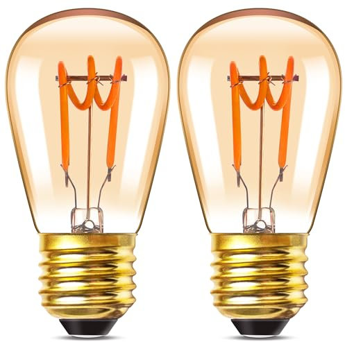 Genixgreen Dimmable E27 Vintage LED Bulbs,3W S14 ES Light Bulbs Low Wattage Spiral Filament Decorative Night Light Bulbs,25W Incandescent Equivalent,2200K Warm White,Pack of 2