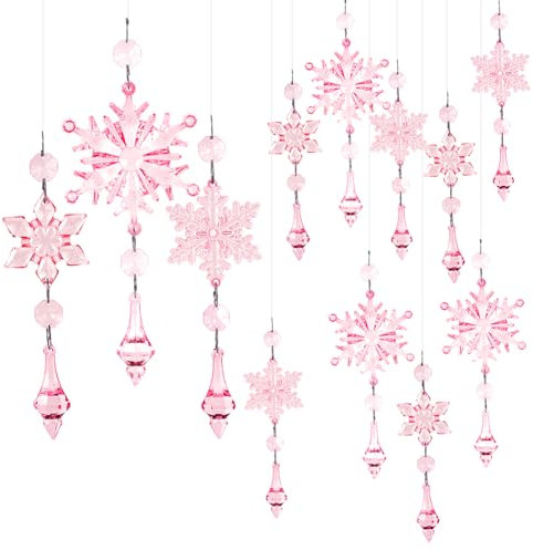 SOFPLATE 15 Stück 3 Stile Christbaumschmuck Aus Kristall Rosa Acryl Schneeflocken Ornamente Weihnachtskristall Schneeflocken Dekoration Für Weihnachtsbaum Winterwunderland Dekor Party Hochzeitsfeier