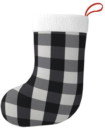 Longzehao Weihnachtssocken mit schwarz-weißem Karomuster, 45 cm, Weihnachtsstrümpfe mit Plüsch für Weihnachtsfeier, Schwarz, Einheitsgröße, Schwarz, EinheitsgröÃŸe