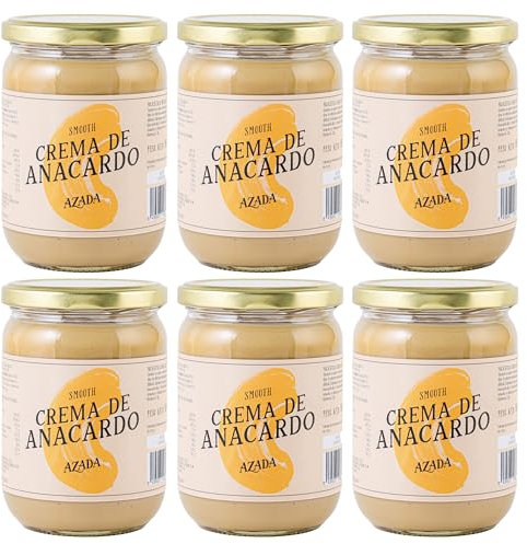 AZADA | Crema de Anacardo Smooth 6x 500g | Sin Azúcar añadido | Mantequilla de Anacardo | 100% ANACARDOS Tostados | Cremosa | Sin Gluten | Sin aditivos | Vegana | Sin Aceite de Palma