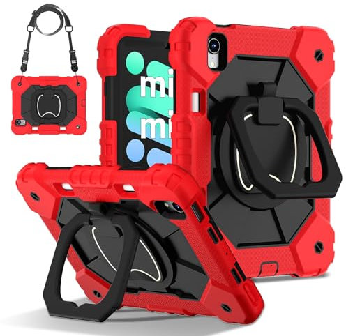 ERDARARIPRO Custodia per tablet per Apple iPad mini 6 2021/iPad mini 7 2024 generazione, custodia protettiva universale adatta ai bambini con cavalletto, maniglia, tracolla, per bambini e uomini,