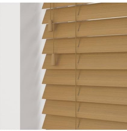 Sahara Oak 50mm Faux Wood Venetian Blinds Fine Grained With Strings 120cm Drop 260cm Wide