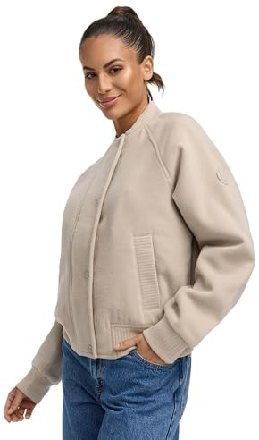 MARIKOO Damen Jacke (XS-XXL) - Übergangsjacke im College oder Bomber Jacken Style, mit Rippenbündchen, Warme Jacke Frauen - N054 (M, Bone)
