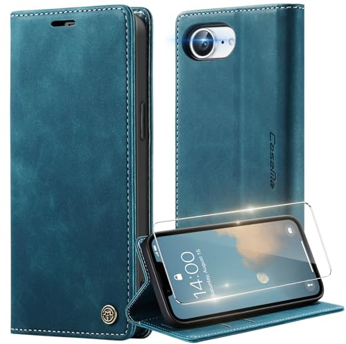 Deisyzy Handyhülle für iPhone 17e/ iPhone 16e Hülle mit Schutzfolie, [Kartenfach Und Standfunktion] Schutzhülle, Premium PU Leder Magnet Klappbar Klapphülle Flip Case für iPhone 17e-Blau