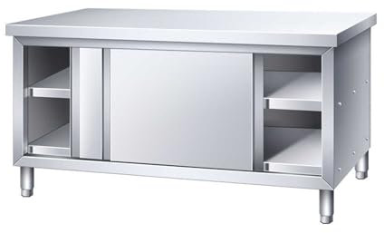 HARELA Edelstahl Arbeitstisch Gastronomie Küchentisch Lebensmittel Zubereitungstisch, Arbeitsschrank mit Schiebetüren Küchetisch für küchenvorbereitungsarbeit(80 * 50 * 80cm/31.5 * 19.7 * 31.5in)