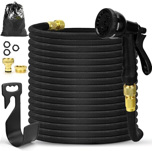 Flexibler Gartenschlauch 30M Teleskop-Wasserschlauch mit 10-Funktions-Sprühkopf, Leichter und Knickfreier Gartenschlauch Flexibel mit 1/2 3/4-Anschlüssen und Wandhalterung, Bewässerung und Reinigung