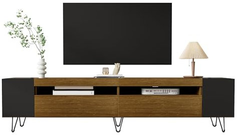 LERFAN Meuble TV moderne - Console - Noir et aspect bois - Longueur : 180 x 36 x 43 cm (l x p x h)