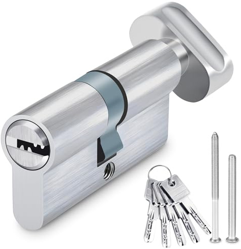AUMEEKO Cerradura de Mortise, T70 mm, Bombin con pomo (35/35), 5 llaves, Apto para puertas de oficina, dormitorio y despacho, Níquel