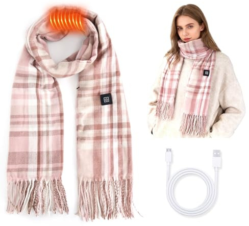 Mahiot Usb Heated Scarf for Women and Men, Electric Heated Neck Warmer with 5000mAh Power Bank, 3 Heating Levels Rechargeable Battery Powered Scarf for Outdoor Camping Hiking Skiing (Rosa)