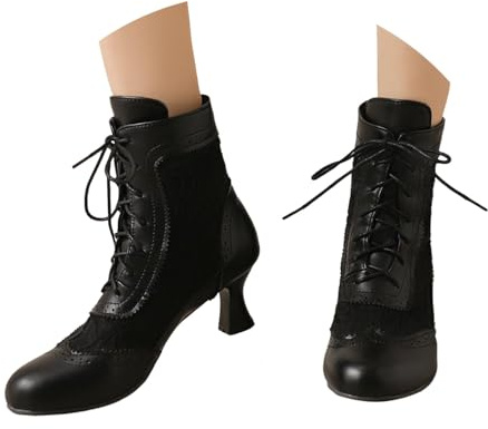 Generisch Lolita - Stivali da donna vintage vittoriani, con lacci, stivaletti da equitazione, con cerniera laterale, con tacco medio, cavaliere